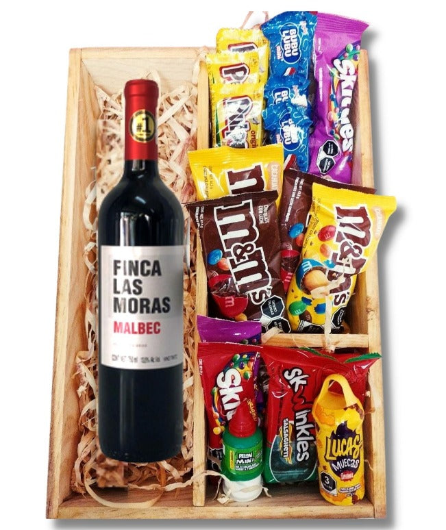 box con vino y dulces regalo orginal cumpleaños amor dia del padre