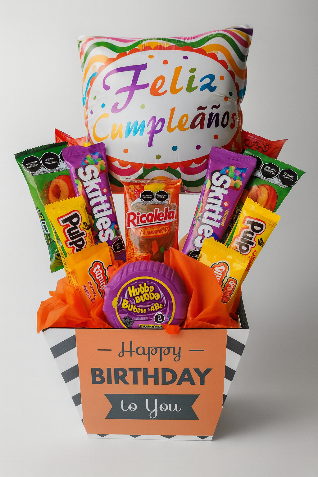 bouquet con dulces picositos y chicle hubba bubba para cumpleaños