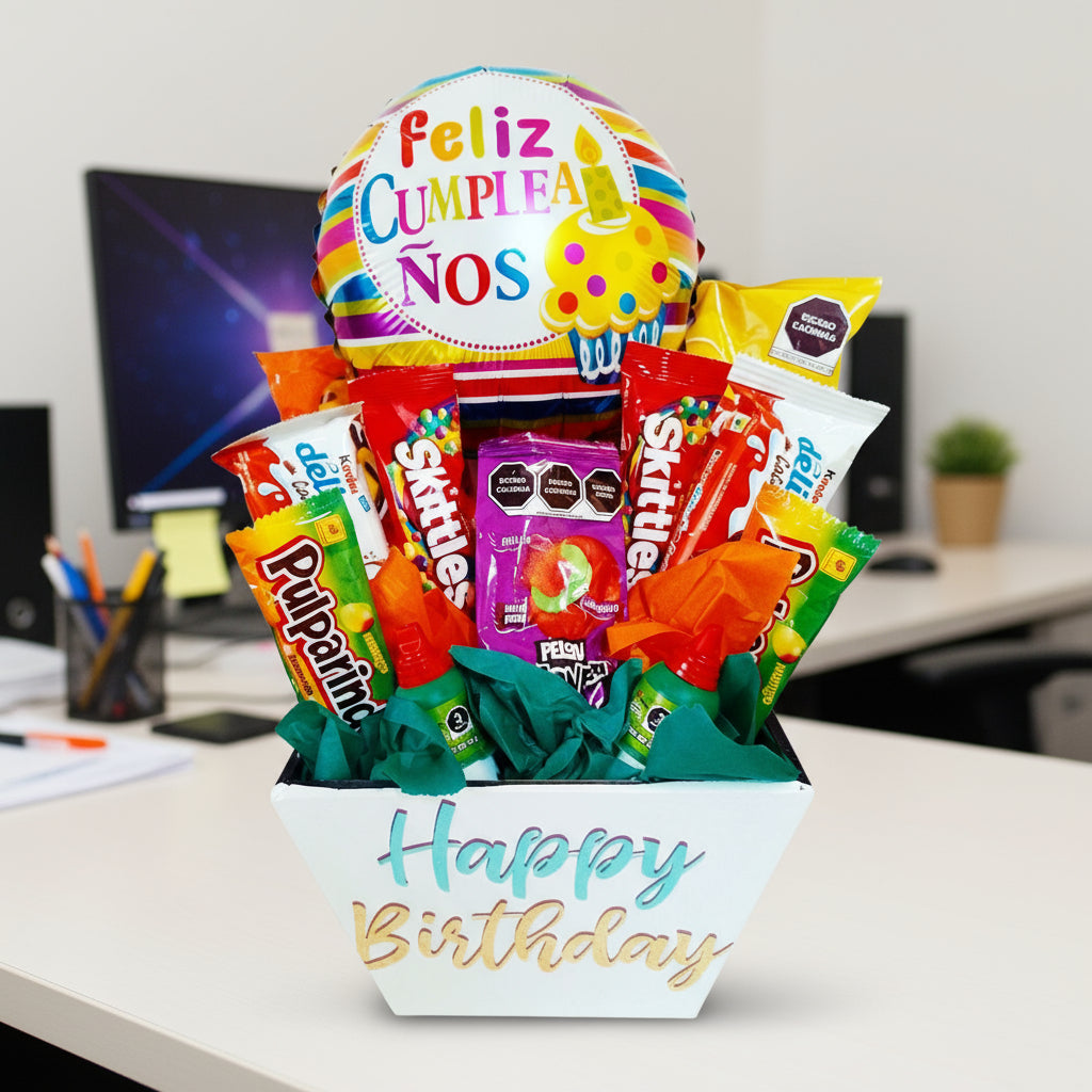 bouquet de dulces de cumpleaños dulces skittles pelon pulparindo economico regalo economico de cumpleaños