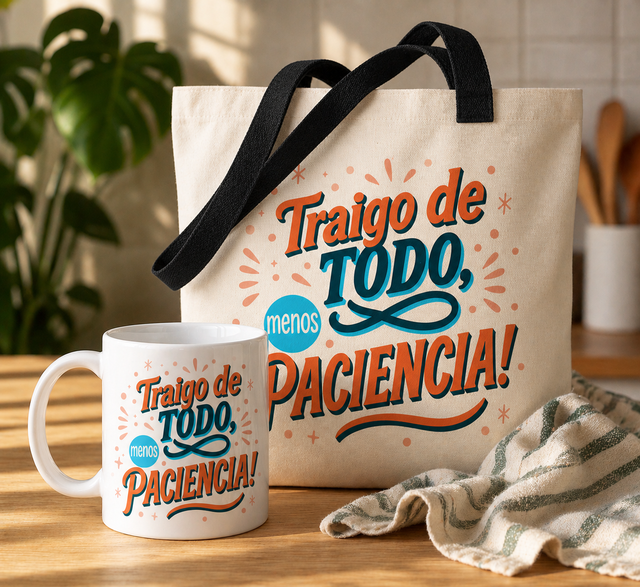 Kit Tote Bag y Taza “Traigo de Todo, Menos Paciencia” – Regalo Divertido
