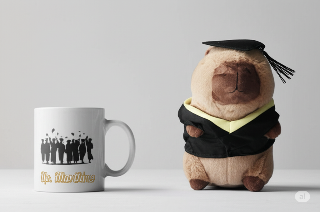 Peluche de capibara con taza de graduado