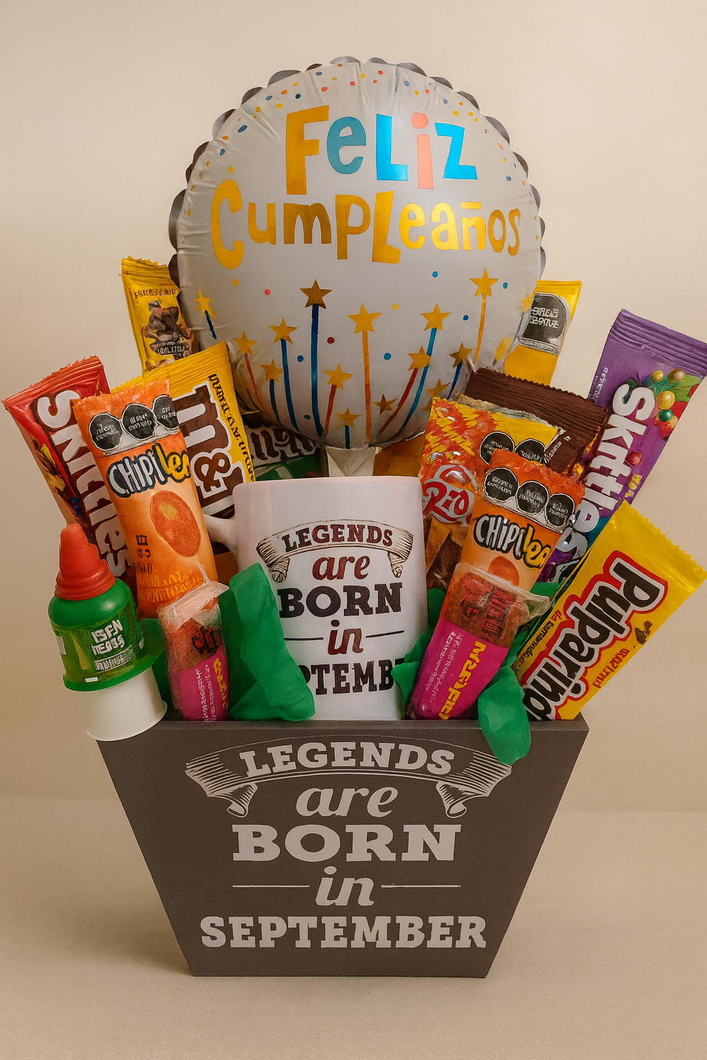 combo dulces y taza leyendas regalo para cumpleaños dulces chocolates y papas