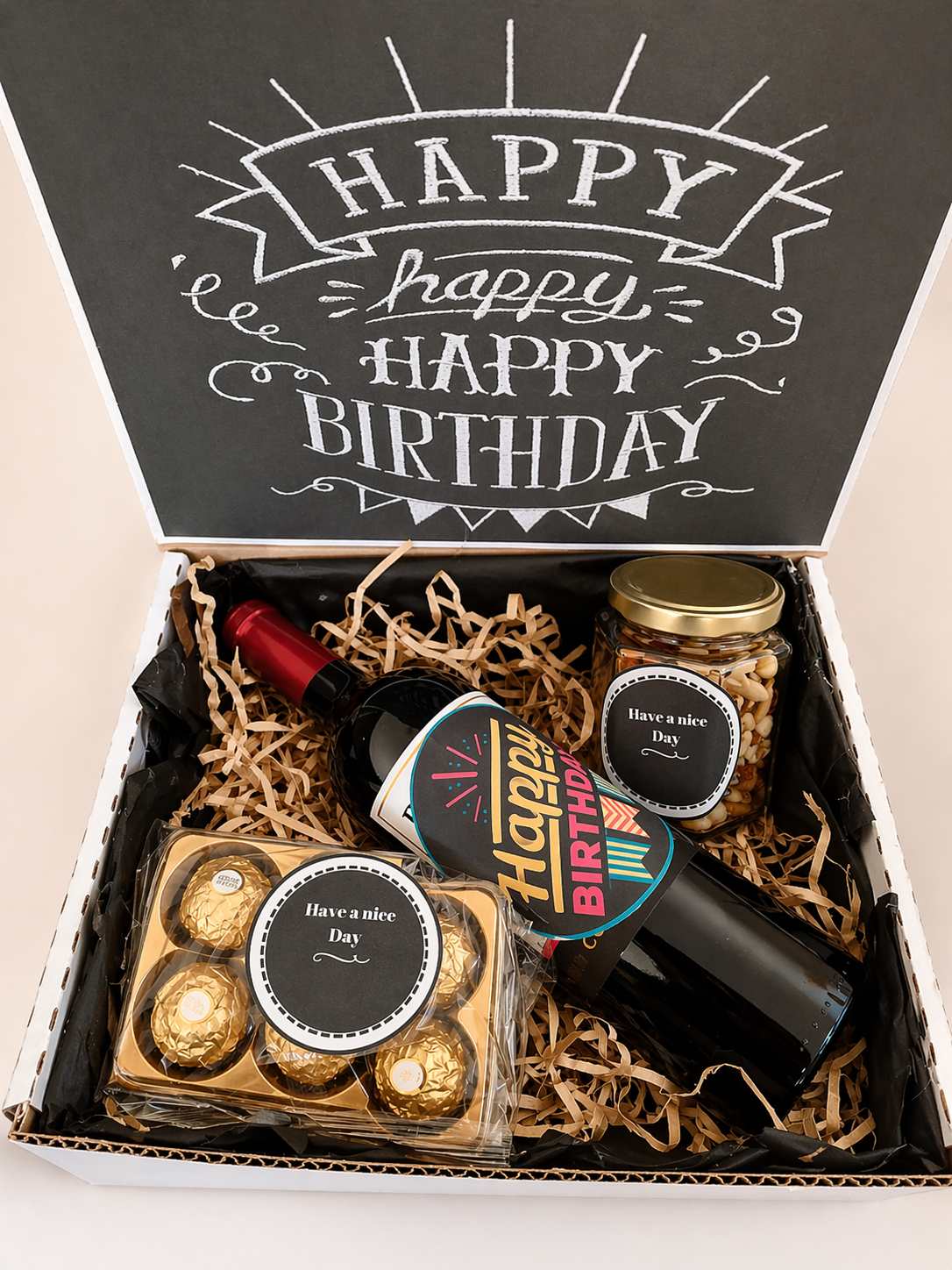 Regalo Sorpresa de Cumpleaños Vino Ferrero Snacks Caja Sorpresa  Regalos corporativos para Hombre Caballero