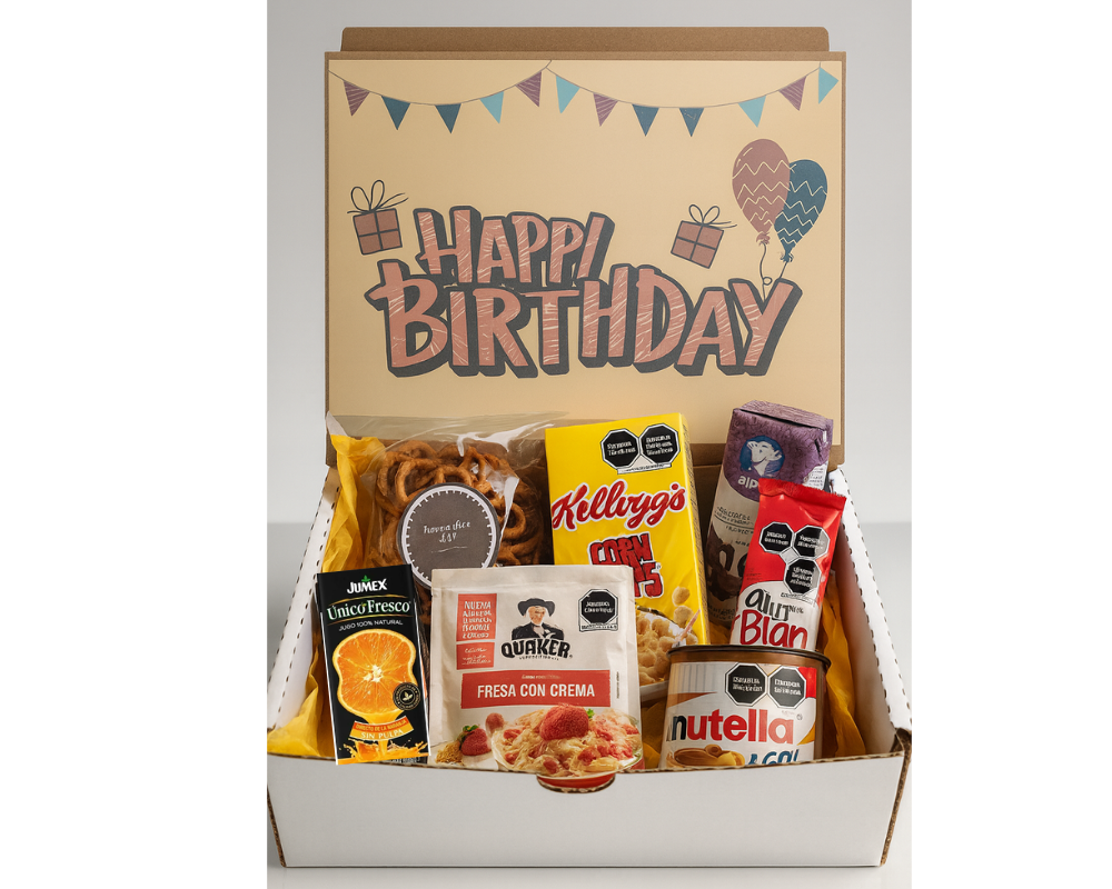regalo snacks feliz cumpleaños desayuno box sorpresa