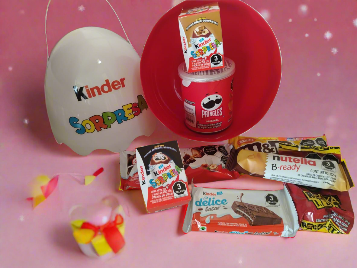 Huevito kinder sorpresa con chocolate y Pringles 