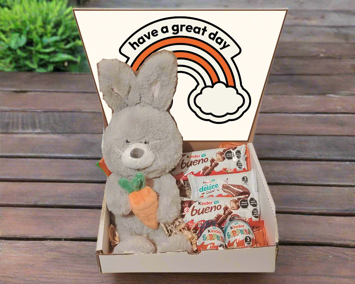 Conejito de peluche con chocolate kinder sorpresa pascuas semana Santa 