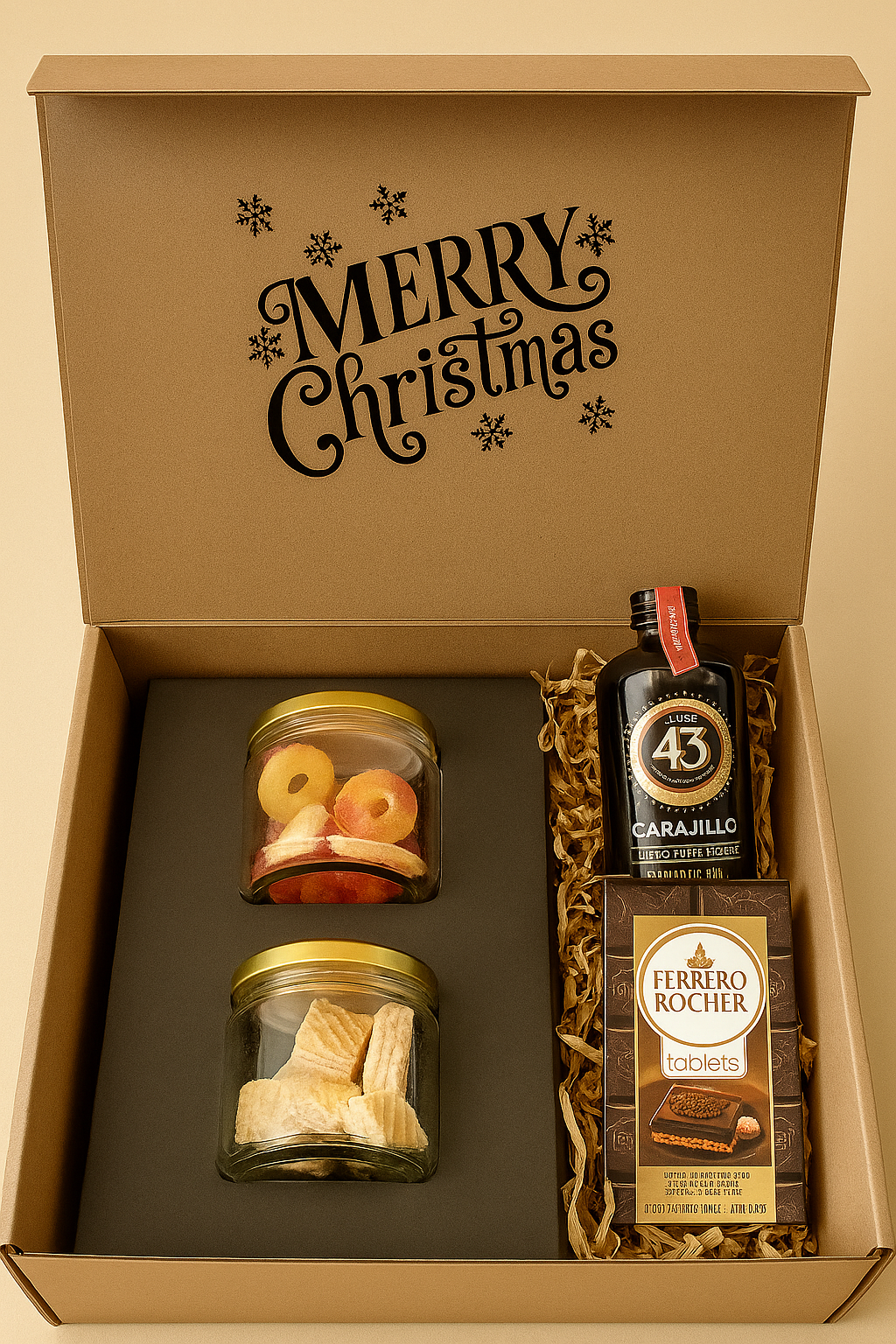regalo navideño, corporativo, licor carajillo, ferrero rocher, box premium
