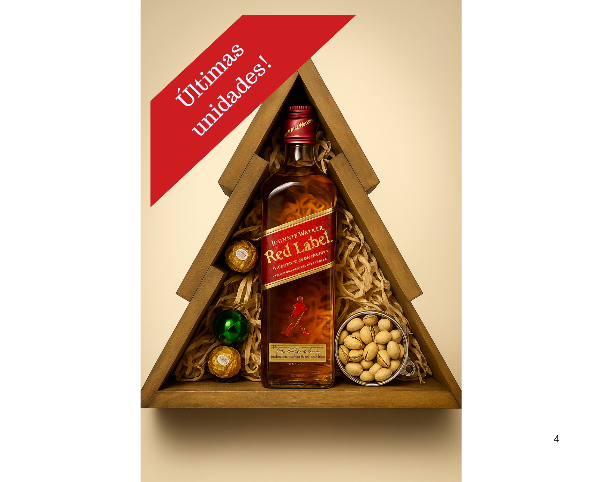 canasta navideña de madera en forma de pino con whisky