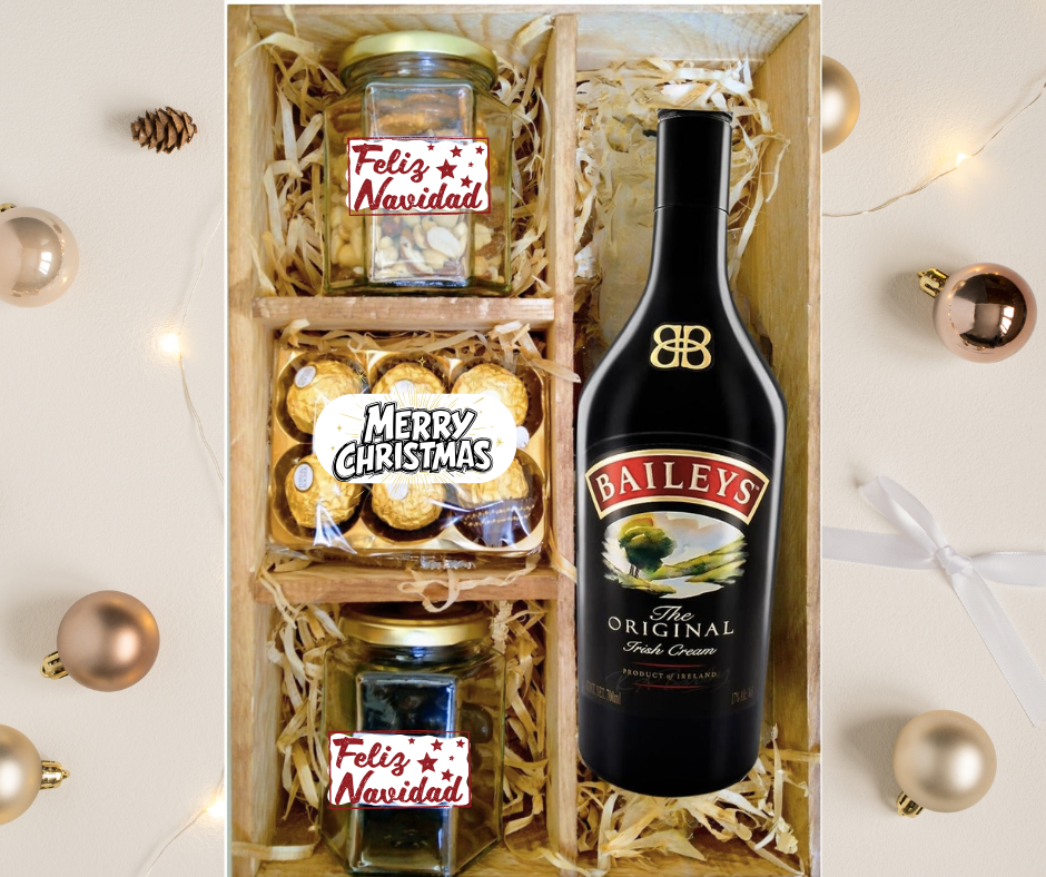 canasta regalo baileys navideño ferrero pasitas con chocolate feliz navidad