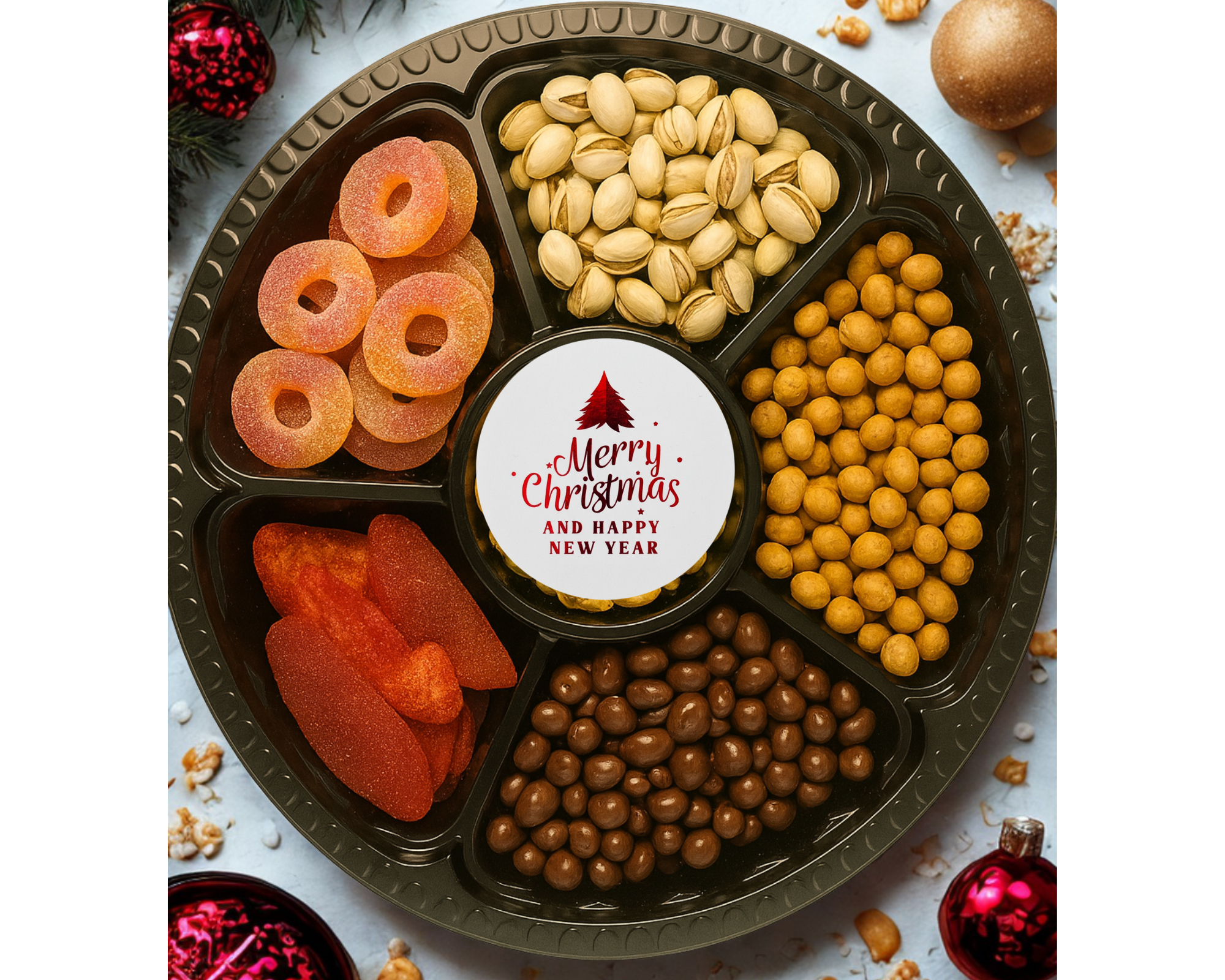 charola semillas nueces gomitas navideña