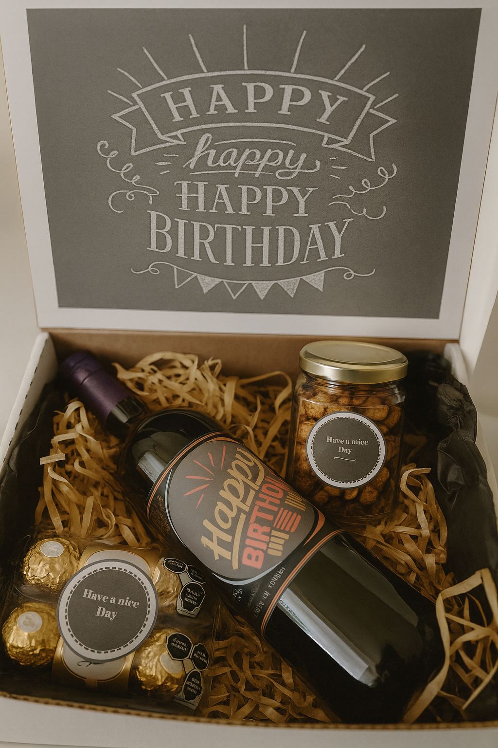Regalo Sorpresa de Cumpleaños Vino Ferrero Snacks Caja Sorpresa  Regalos corporativos para Hombre Caballero