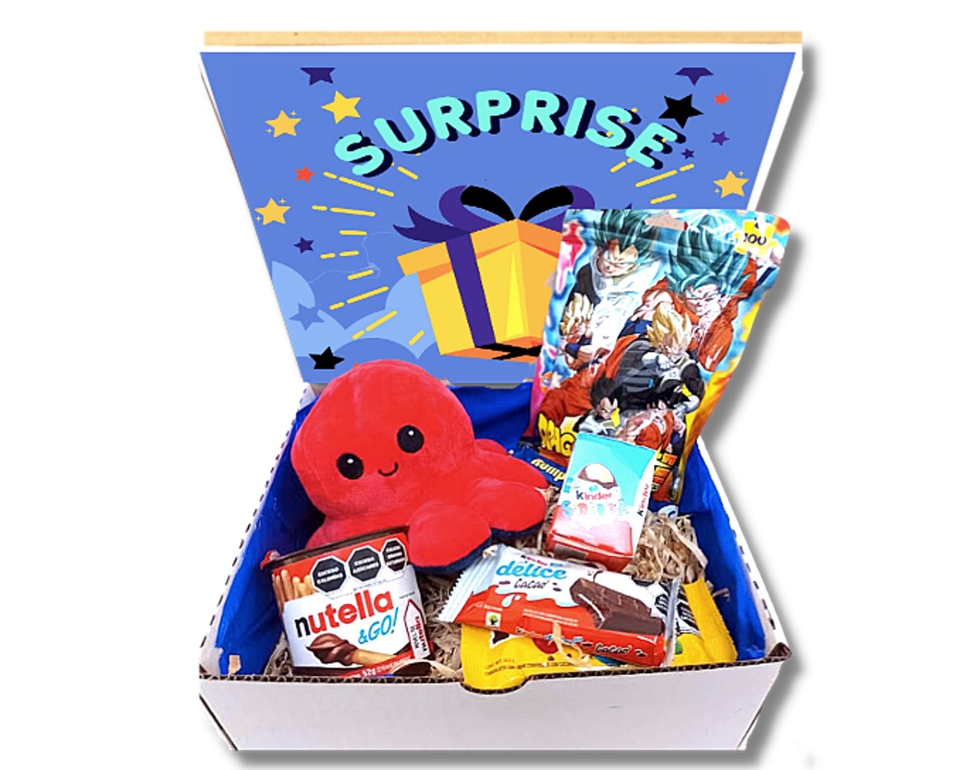 cajita con pulpo de peluche reversible  y rompecabezas mini para dia del niño