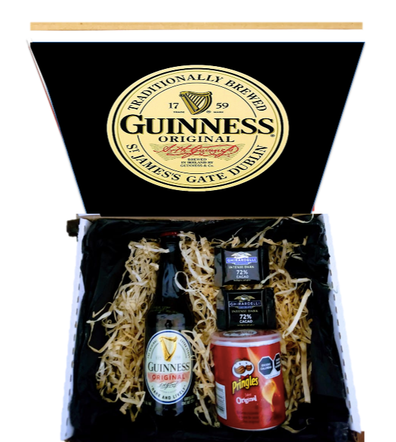 gift box con cerveza guinness pringles y ghirardelli