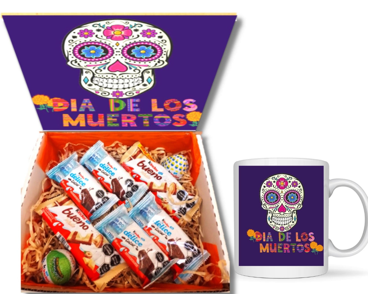 cajita chocolates kinder con taza de dia de muertos  kinder sorpresa bueno delice halloween