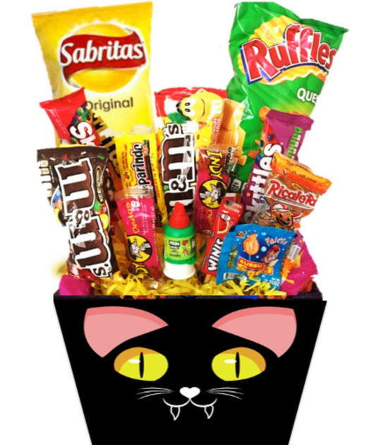 bouquet de dulces suritdos para halloween dia de muertos  con diseño de gatito