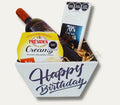 REGALO GOURMET CON VINO TINTO QUESO BRIE Y CHOCOLATE LINDOR HAPPY BIRTHDAY BOUQUET