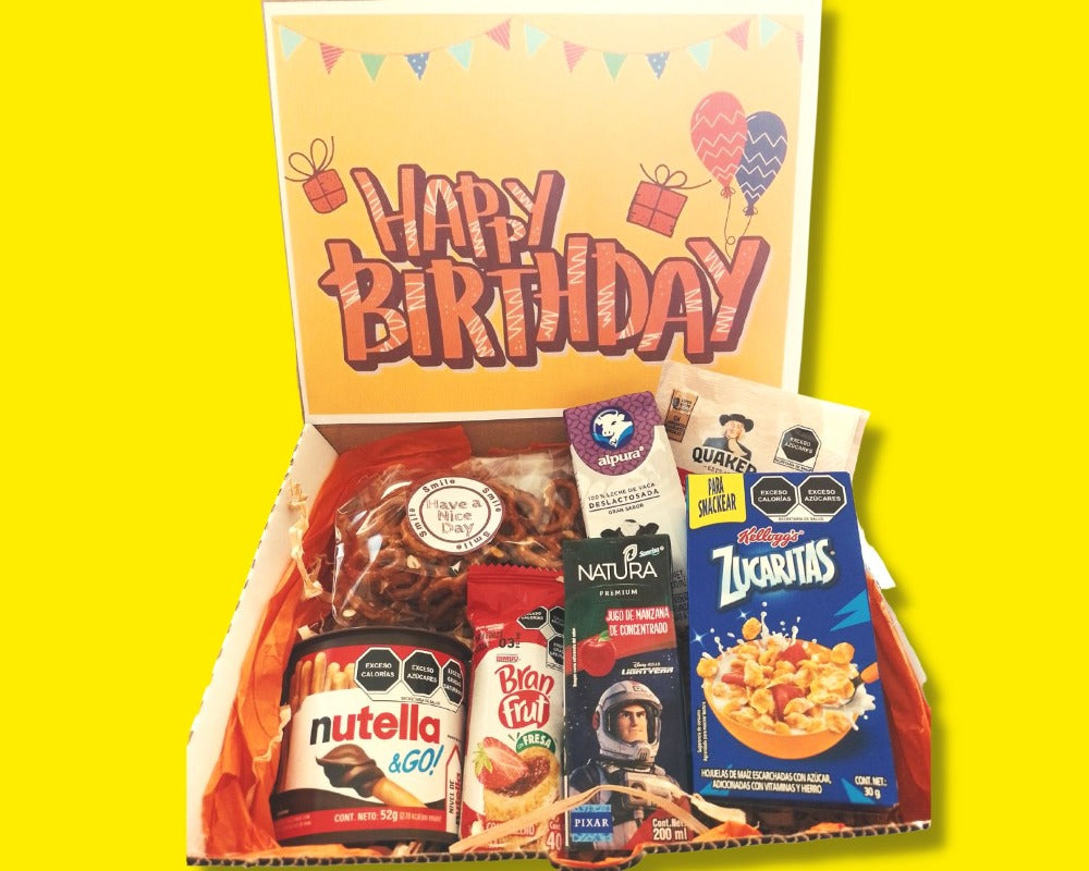 regalo snacks feliz cumpleaños desayuno box sorpresa