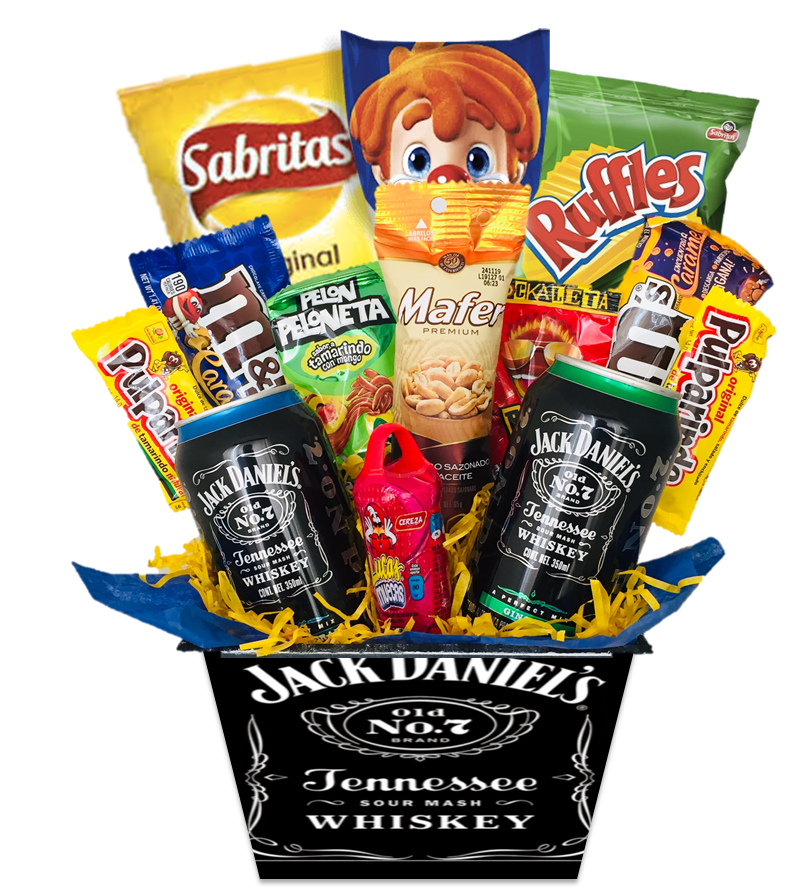 regalo para papa con jack daniels dulces y botanas