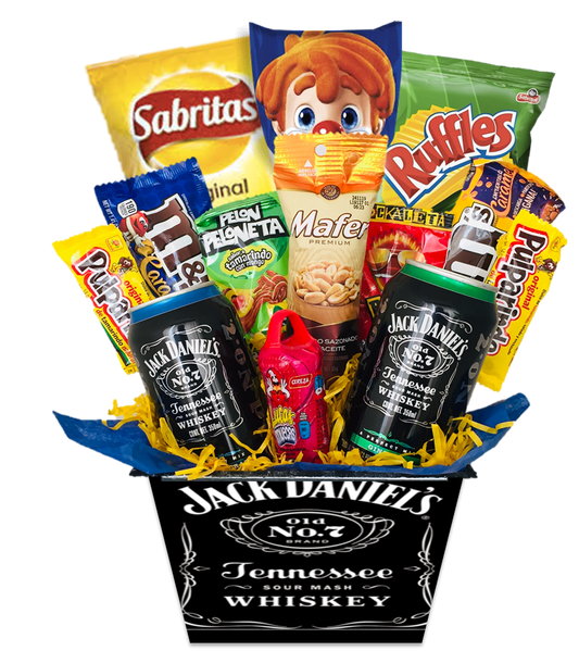 regalo para papa con jack daniels dulces y botanas