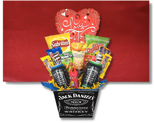 Regalo Jack Daniels con botanas y dulces regalo para novios