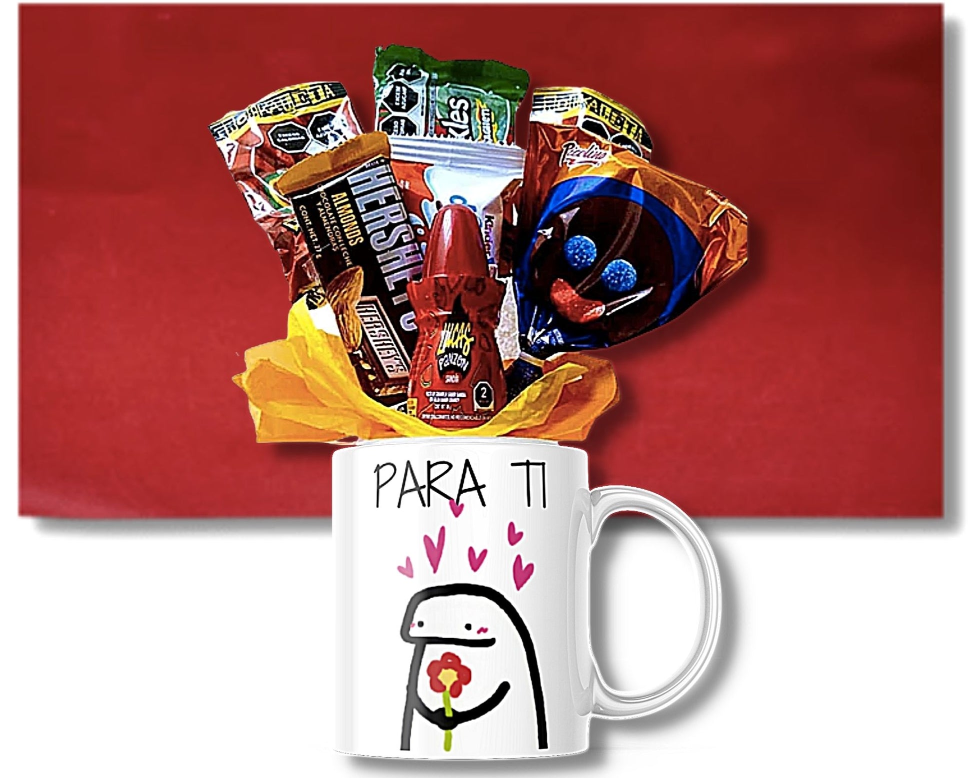 taza con chocolates y dulces deformito 